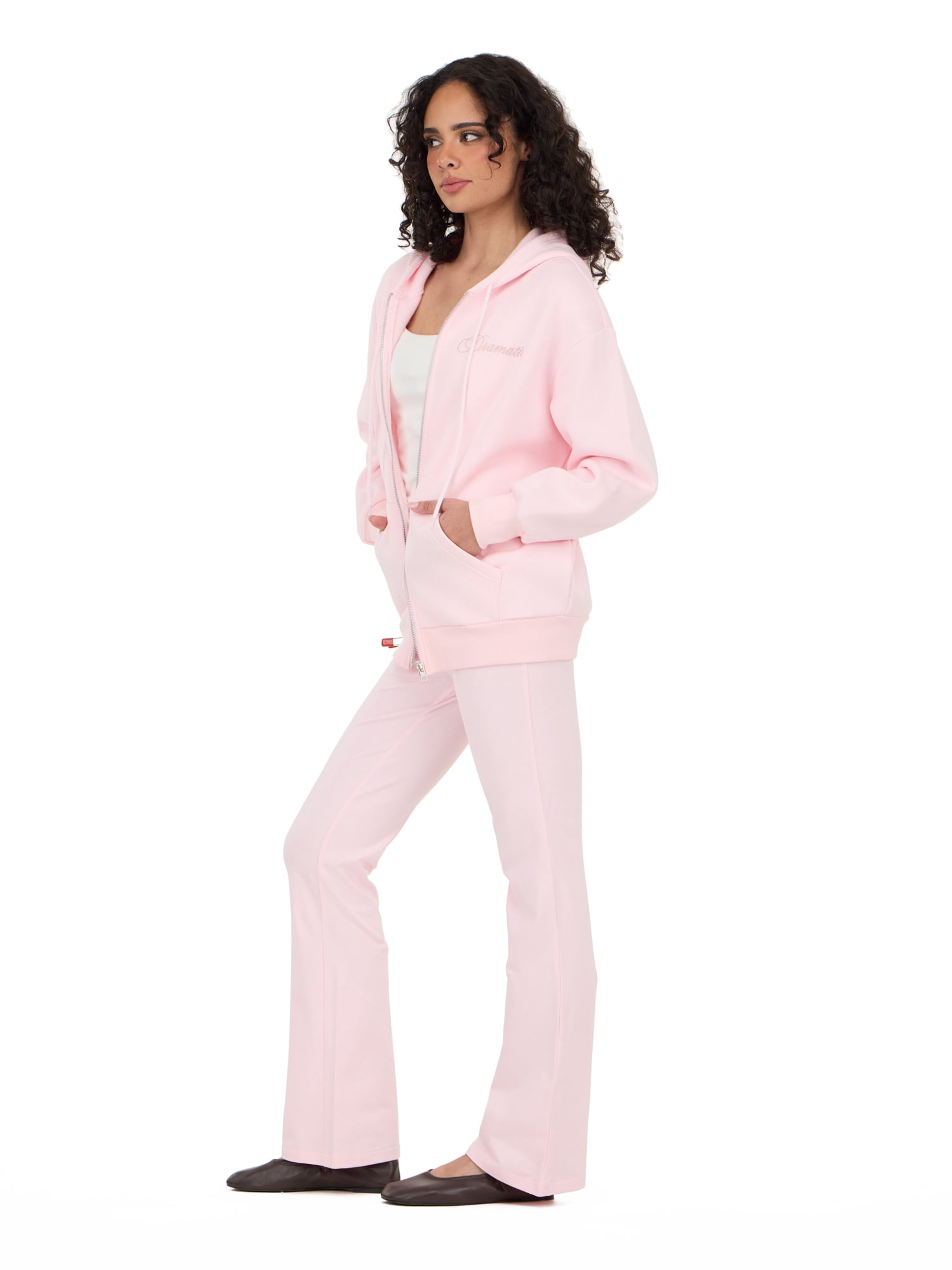 Forever 21 Women's Fleece Zip Up Hoodie with Front and Back Graphic Detail, Relaxed Fit Sweatshirt Jacket, Casual Everyday Layering Style, Pink, XXS-4X