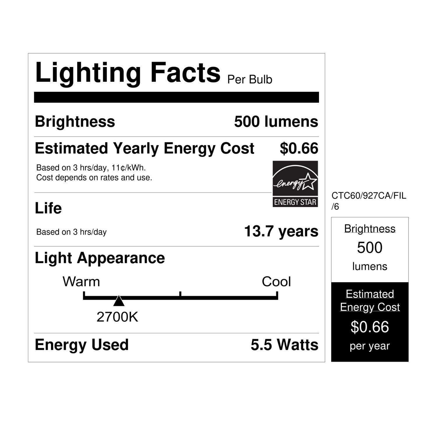 60 W Equivalent Soft White B10 Dimmable Enhance Glass Candelabra Filament LED Light Bulb