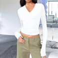 thumbnail image 6 of Trendy Long Sleeve Shirts for Women Fall Fashion V Neck Crop Slim Fitted Y2K Tops Outfits Clothes White S, 6 of 7