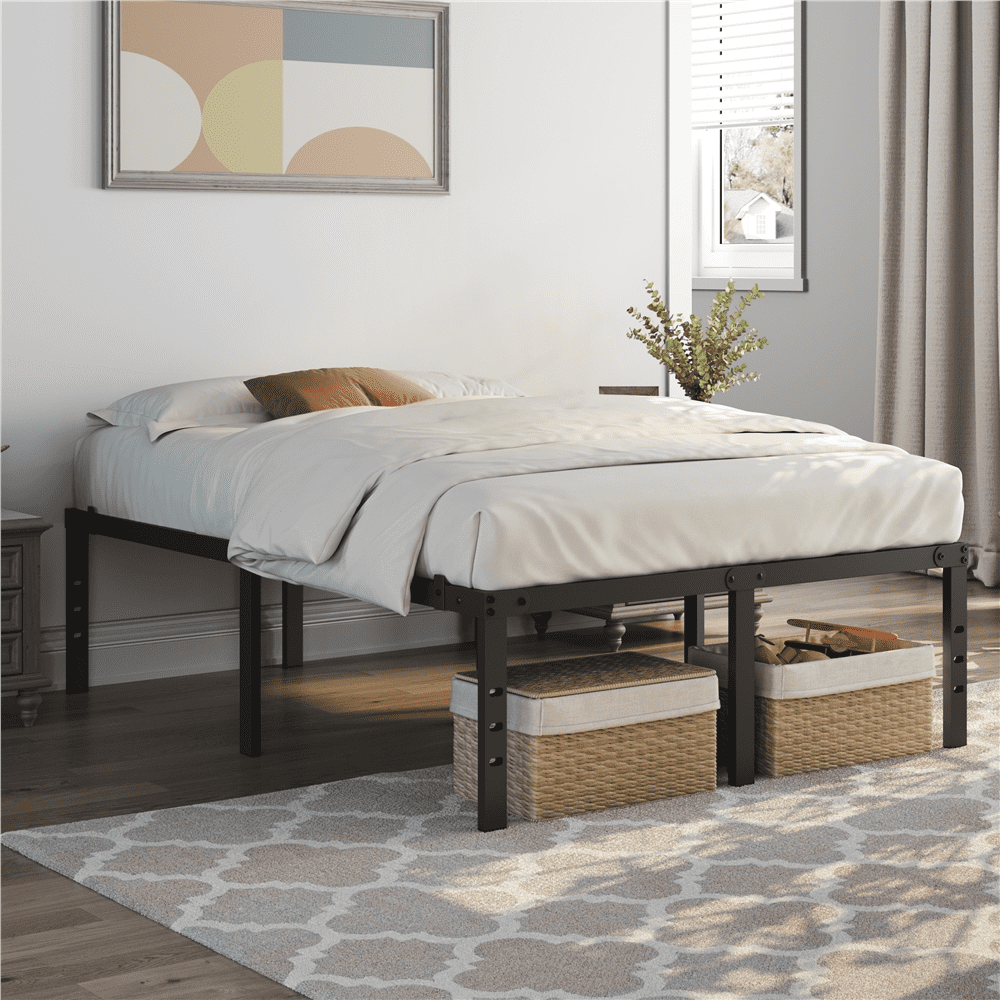 Alden Design Full Size 18'' Metal Platform Bed Frame, No Box Spring Needed, Adult, Black