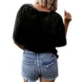 thumbnail image 4 of Women Solid Color Lace Crochet Cutout Short Sleeve Round Neck T-shirt Top, 4 of 4