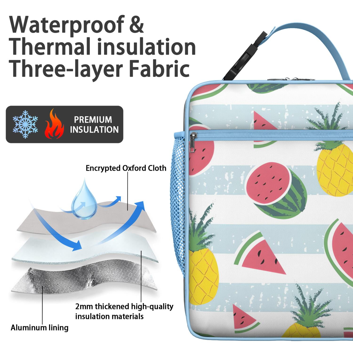 Hawaiian Pineapple Insulated Lunch Bag – Fresh Golden Yellow Tropical Fruit and Flower Pattern, Waterproof Thermal Bento Tote for School, Work, or Outdoor Use