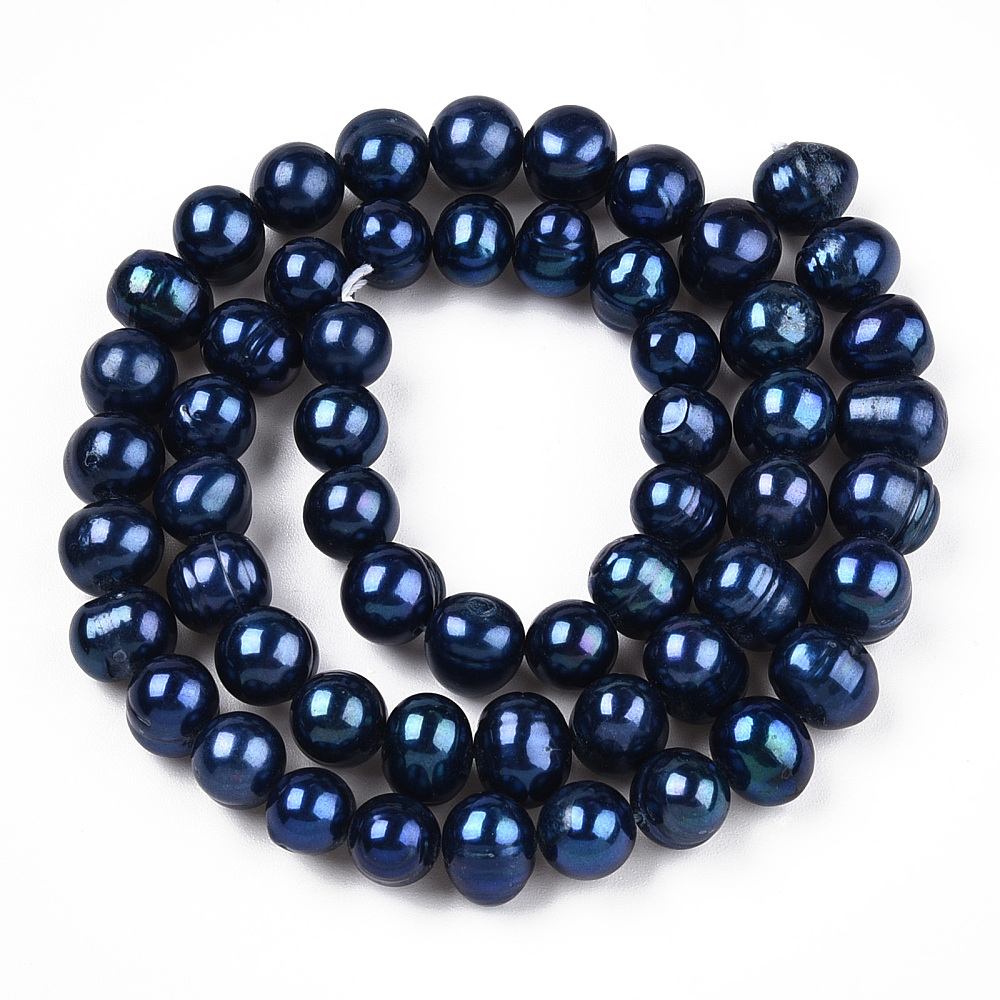 Cultured Freshwater Pearl Beads Strands Dyed Potato Prussian Blue 7~10x7~8mm Hole: 0.6~0.7mm 50pcs/strand 14.17 inch(36cm)