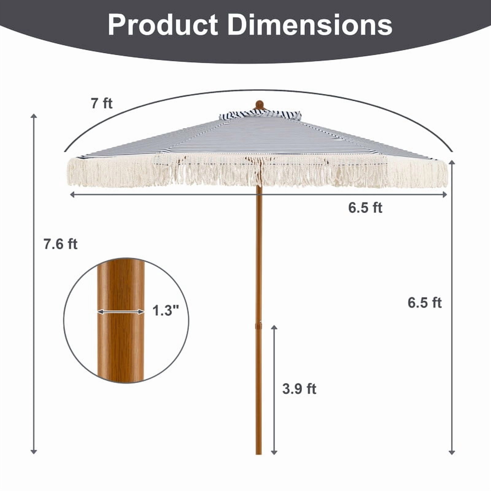 LIVIZA 7 FT Patio Umbrella with Fringe Sun-Protective, Outdoor Market Umbrella with Boho Tassel,Blue