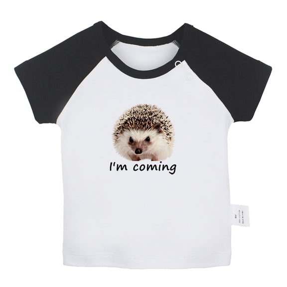 I'm Coming Funny T shirt For Baby, Newborn Babies Animal Hedgehog Cute T-shirts, Infant Tops, 0-24M Kids Graphic Tees Clothing (Short Black Raglan T-shirt, 0-6 Months)