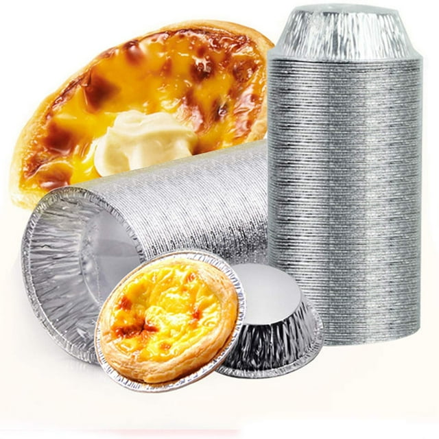 100 piezas de moldes desechables para tartaletas de huevo, moldes de papel de aluminio para tartaletas de huevo, moldes para hornear tartas
