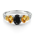 thumbnail image 2 of Gem Stone King 925 Sterling Silver and 10K Yellow Gold Oval Black Sapphire Yellow Sapphire and White Diamond 3 Stone Ring for Women (2.92 Cttw, Gemstone September Birthstone, Size 8), 2 of 3