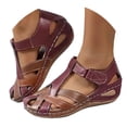 thumbnail image 3 of Bibifish Womens Wedge Ankle Strap Sandals Two Tone Closed Toe Side Cutout Adjustable Strap Open Side Summer Outdoor Casual Ladies Sandals, 3 of 8