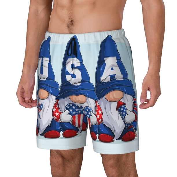 Balery Cute Gnomes in USA Bañador para hombre, shorts de playa de secado rápido con entrepierna y forro de compresión-Large