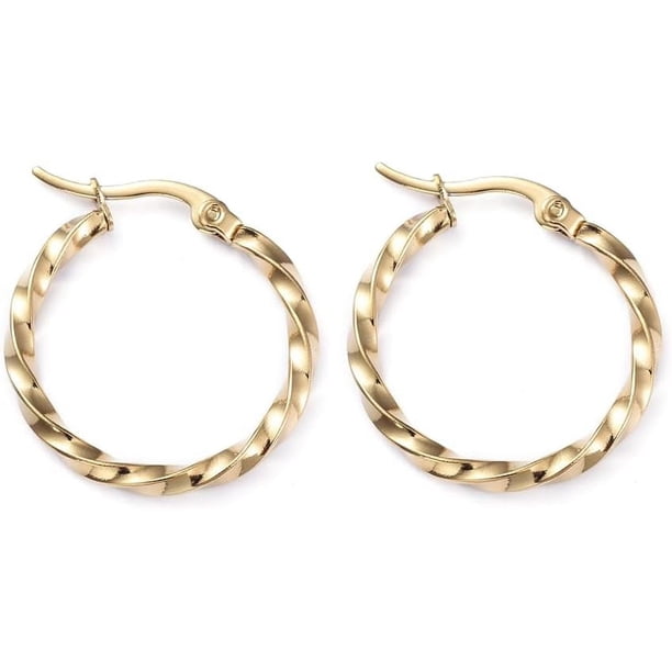 10 pares de pendientes de aro de acero inoxidable 201 con forma de anillo, decoración, pendientes y tachuelas dorados.