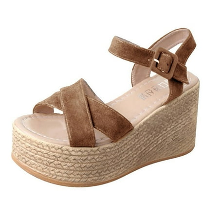 

Luiyenes Thick Women Bottom Peep Toe Wedges Bohemian Sandals Flatform Solid Shoes Women s Wedges