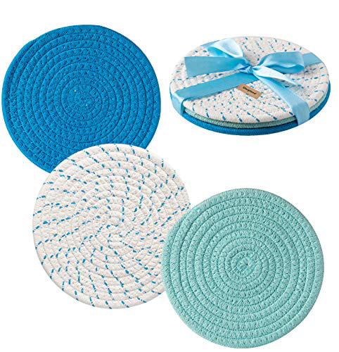 Set of 3 Stylish Coasters Hot Mats,Spoon Rest for Cooking and Baking by Diameter 7 Inches Hot Pads COSYLAND Potholders Trivets Set 100% Pure Cotton Thread Weave 