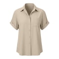 thumbnail image 5 of Women's Linen V-Neck Short Sleeve Button Down Shirt Blouse Top, Loose Relaxed Fit Breathable Lightweight Pullover for Spring Summer Casual Fashion | CSEONE,Khaki XL, 5 of 9