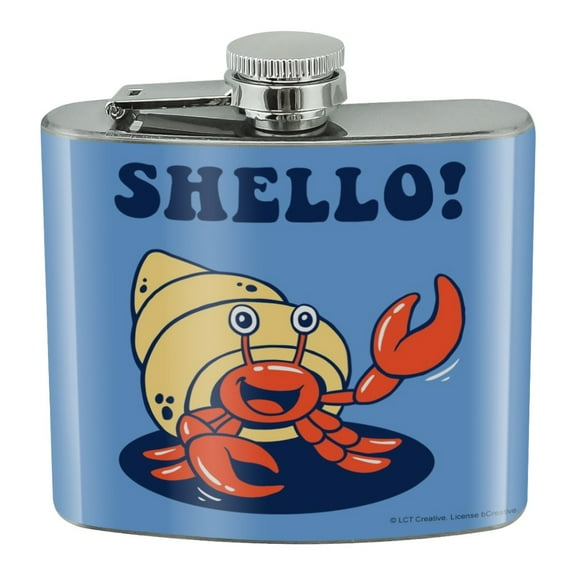 Shello Hello Hermit Crab Shell Funny Humor Stainless Steel 5oz Hip Drink Kidney Flask