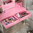 thumbnail image 4 of Aheaplus Vanity Desk, Vanity Desk with Mirror and Lights, Makeup Desk with Drawers, Vanity Set with 3 Color Lighting Options, Dressing Table with Storage Shelf for Bedroom, Pink, 4 of 8