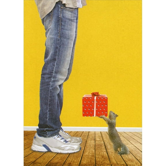 Designer Greetings Squirrel Giving Present to Man in Jeans Funny / Humorous Risque Birthday Card