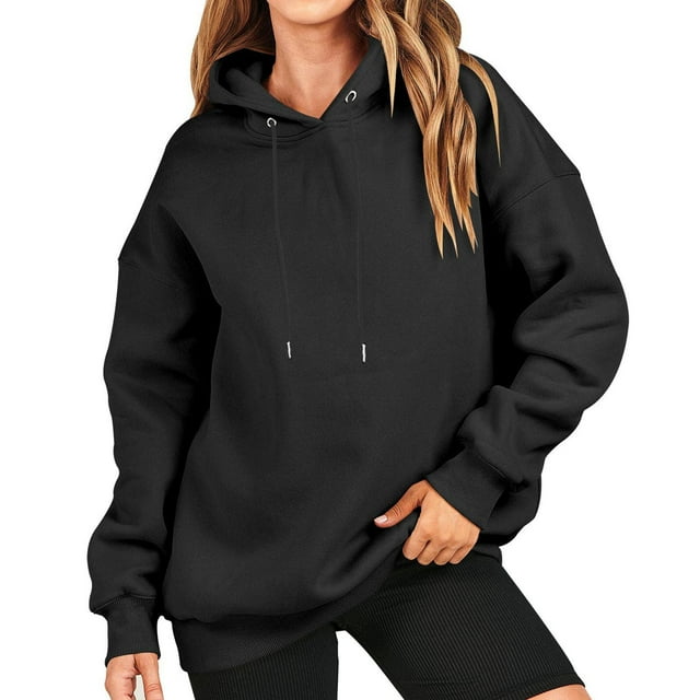 RKSTN Hoodies for Women Casual Plus Size Long Sleeve Solid Color Pullover Tops Fall Fashion Lightweight Loose Drawstring Sweatshirt