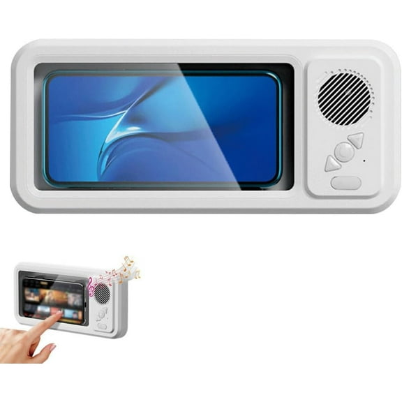 HomFairy Waterproof Phone Case with Built-in Speaker, 360 Rotation Wall Phone Mount Stand,Screen Touch Shower Phones Case Mount Speakers with Suction Cup