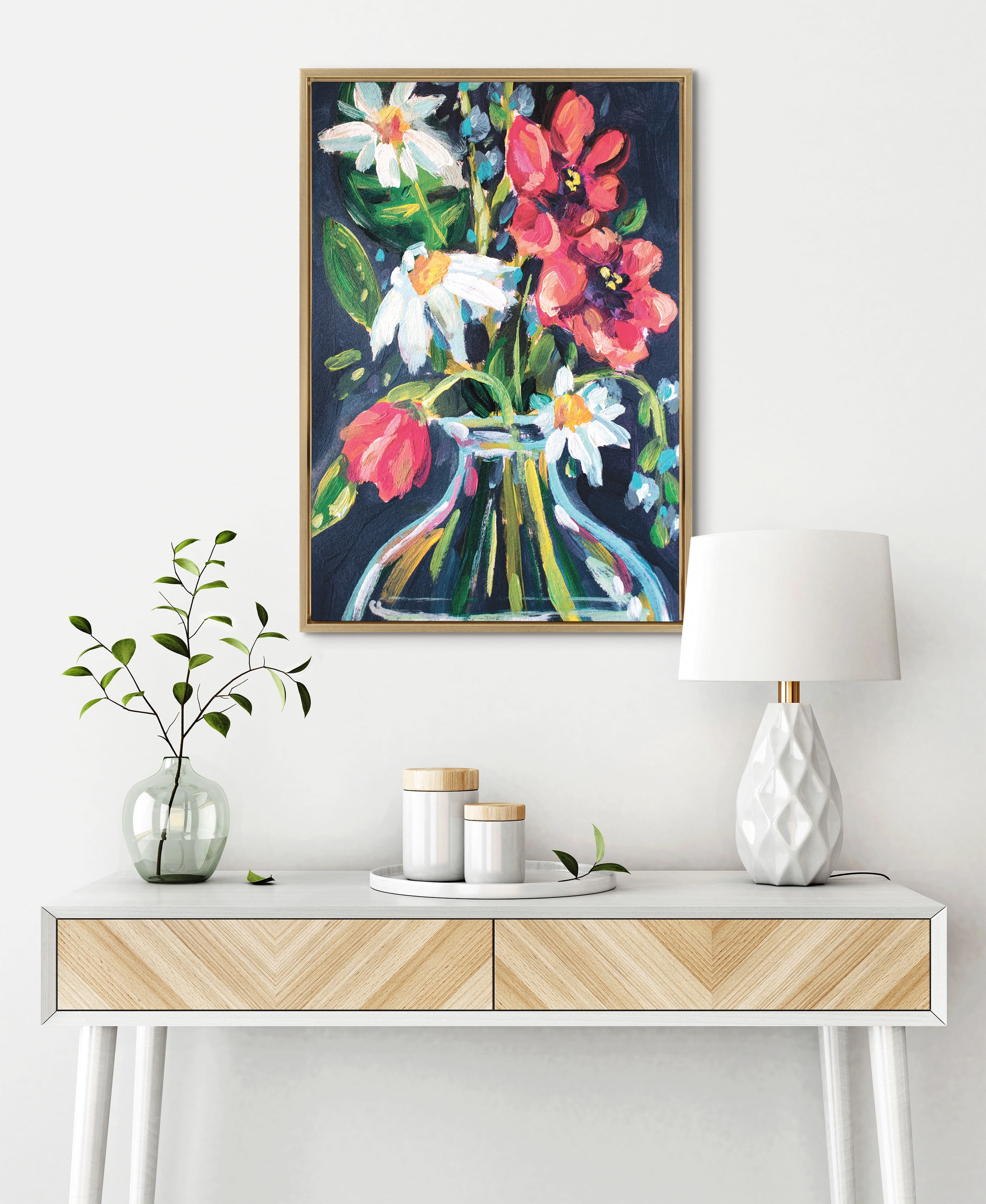 Kate and Laurel Sylvie Romantic Silhouettes Framed Canvas Wall Art by Rachel Christopoulos 23x33 Gold Colorful Floral Art for Wall