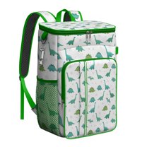 Travel Cooler Bag - White Cartoon Dinosaurs Geometric Pattern Camping Beer Cooler Backpack with Bottle Opener- Waterproof Insulated Picnic Backpacks - Cooler Bag for Beach