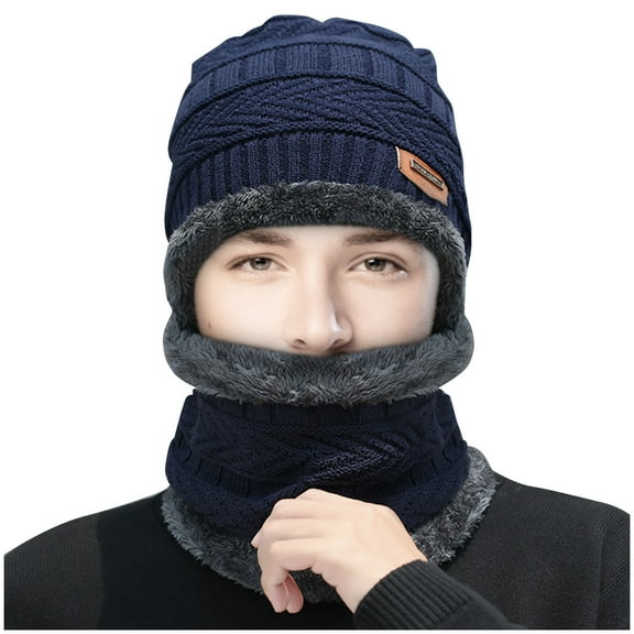 UJNDER Winter Thermal Plush Hat And Scarf Set Windproof Woolen Cap For Cycling Skiing And Outdoor Activities In Cold Weather Blue