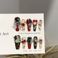 thumbnail image 2 of Purely hand-worn nail high-end Christmas red and green nail art piece European and American style bell heavy industry fake nail patch, 2 of 6