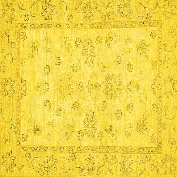 Ahgly Company Indoor Square Oriental Yellow Traditional Area Rugs, 6' Square