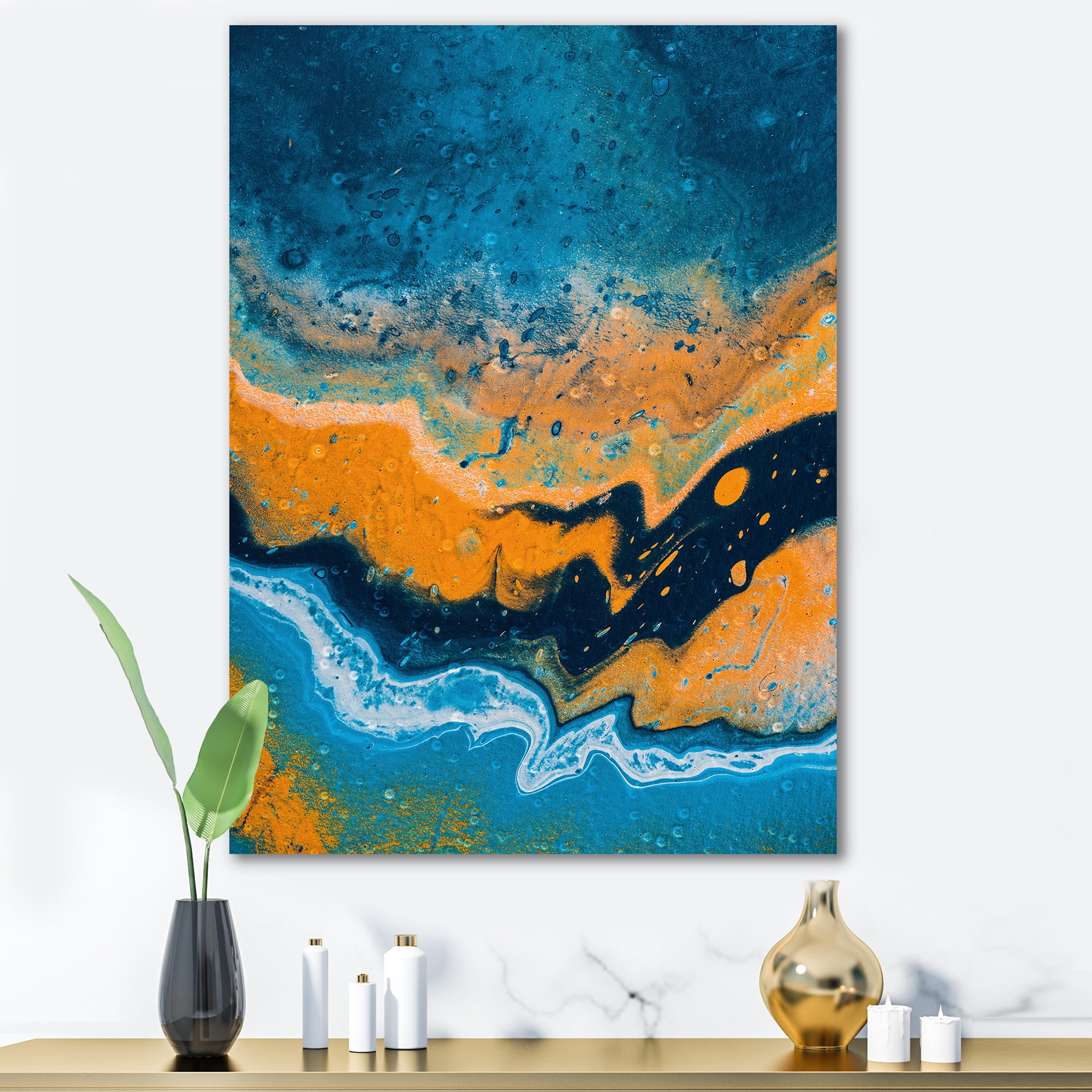 Designart ' Abstract Marble Composition In Orange and Blue IV ' Modern Canvas Wall Art Print