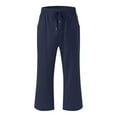thumbnail image 4 of Capri Pants for Women High Waisted Relaxed Fit Elastic Knit Waist Casual Capris Trousers Cropped Pants Navy XXXL, 4 of 5