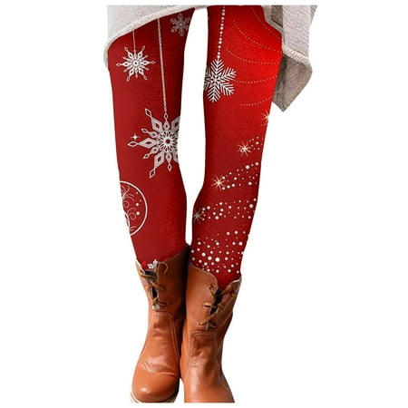 Dndkilg Christmas Leggings for Women Graphic Tummy Control High Waisted Holiday Womens Panties Funny Workout Clothing Tight Active Leggings Red L