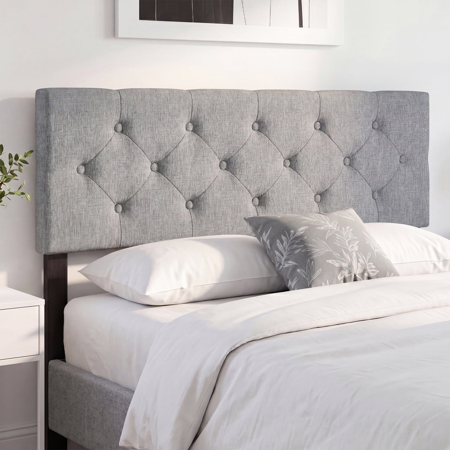 Furnibear Upholstered Tufted Headboard for Full and Queen Beds, Linen Bed Frame Headboard with Adjustable Legs, Fits Queen Bed Frame, Gray