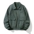 thumbnail image 2 of VSSSJ Men's Casual Corduroy Jackets Plus Size Zip Up Solid Color Long Sleeve Collared Coats Autumn and Winter Fashion Outwear with Pocket Green L, 2 of 5