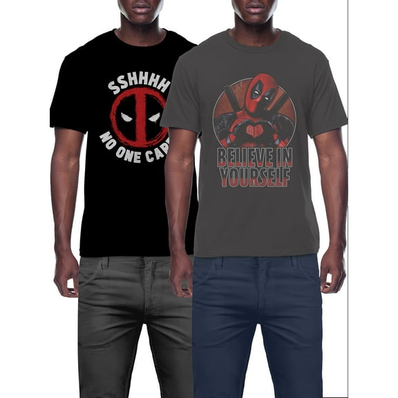 Marvel Deadpool Men's & Big Men's Believe in Yourself and No One Cares Cotton Graphic Tees, 2-Pack, Size S-3XL