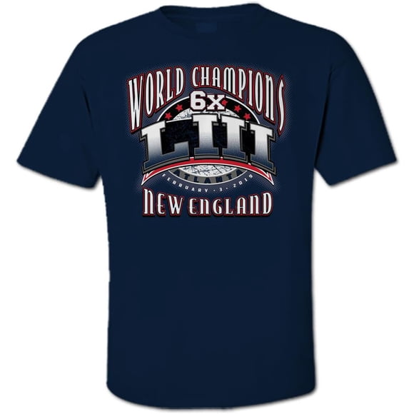 New England 6X Time World Champions LIII Football Champs Navy Blue T-Shirt