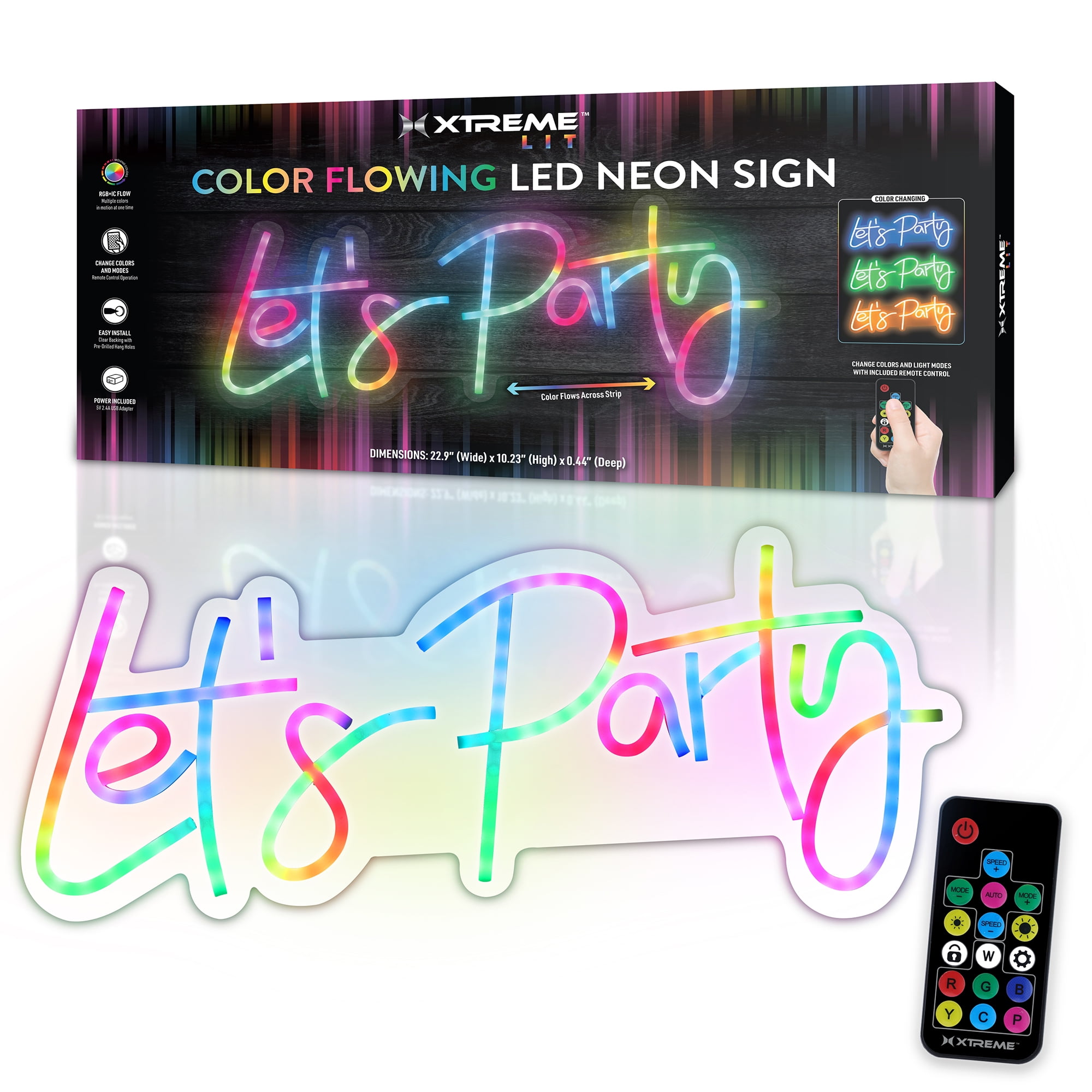 Xtreme Lit 'Let's Party' Multi-Color LED Neon Sign with RGBIC, Hanging Wall Art, Remote Control