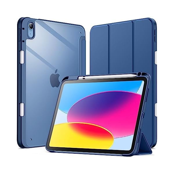 wonim11 JETech Case for iPad (A16) 11th/10th Generation (2025/2022) with Pencil Holder, Clear Transparent Back Shell Slim Stand Shockproof Tablet Cover, Auto Wake/Sleep (Navy)