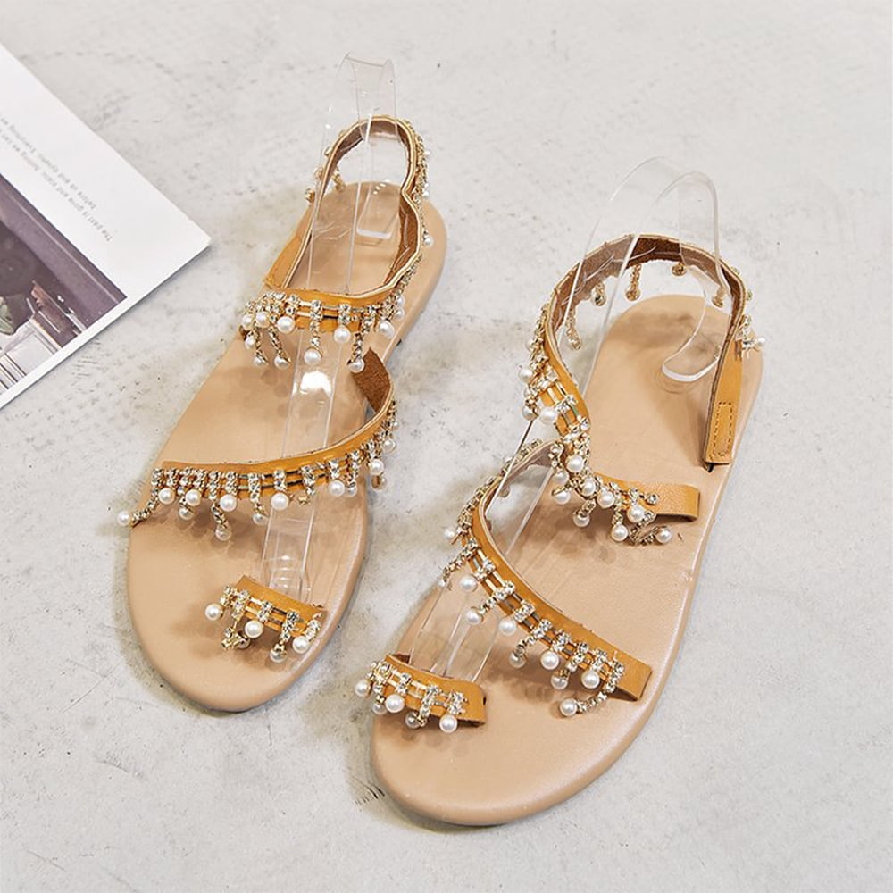 Women's Pearl Tassel Slingback Bohemian Flat Dress Wedding Sandals -  Walmart.com