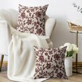 thumbnail image 3 of Burgundy Floral Block Print Pillow Covers 16x16 Set of 2 Rustic Old Style Modern Vintage Flower Pattern Cream Decorative Throw Pillow Cases Outdoor Farmhouse Decoration for Sofa Couch Bed, 3 of 6