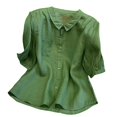 thumbnail image 2 of Green Womens Tops 3/4 Sleeve Linen Shirts for Women 2025 Cotton Summer Boho Tops Casual Trendy Vacation Blouse Shirts for Women, 2 of 3