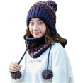 thumbnail image 1 of Conjunto de gorro y bufanda de punto para mujer, gorro de invierno cálido y grueso con pompón de ganchillo y dobladillo para exteriores., 1 of 2