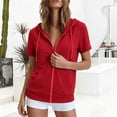 thumbnail image 5 of BODOAO Zip Up Sweatshirts for Women Short Sleeve Lightweight Hoodie Jacket with Drawstring Hood and Front Pockets, Relaxed Fit Casual Summer Outerwear for Travel Red L, 5 of 6