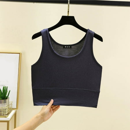 Flash Deals Gamivast Racerback Tank Bra for Women High Neck Non Padded Medium Support Sports Bra Workout Yoga Cute Crop Top Basic Shirts Gray XXXXL Camisas Para Mujer
