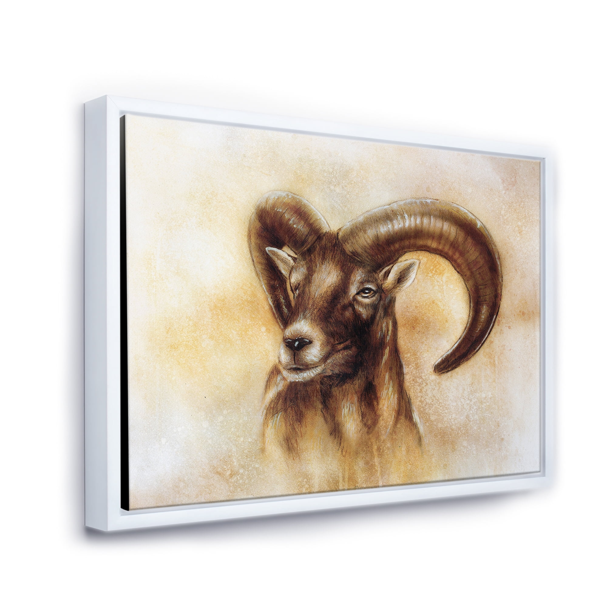 Designart 'Abstract Portrait of Wild Ram With Mighty Horns I' Modern Framed Canvas Wall Art Print