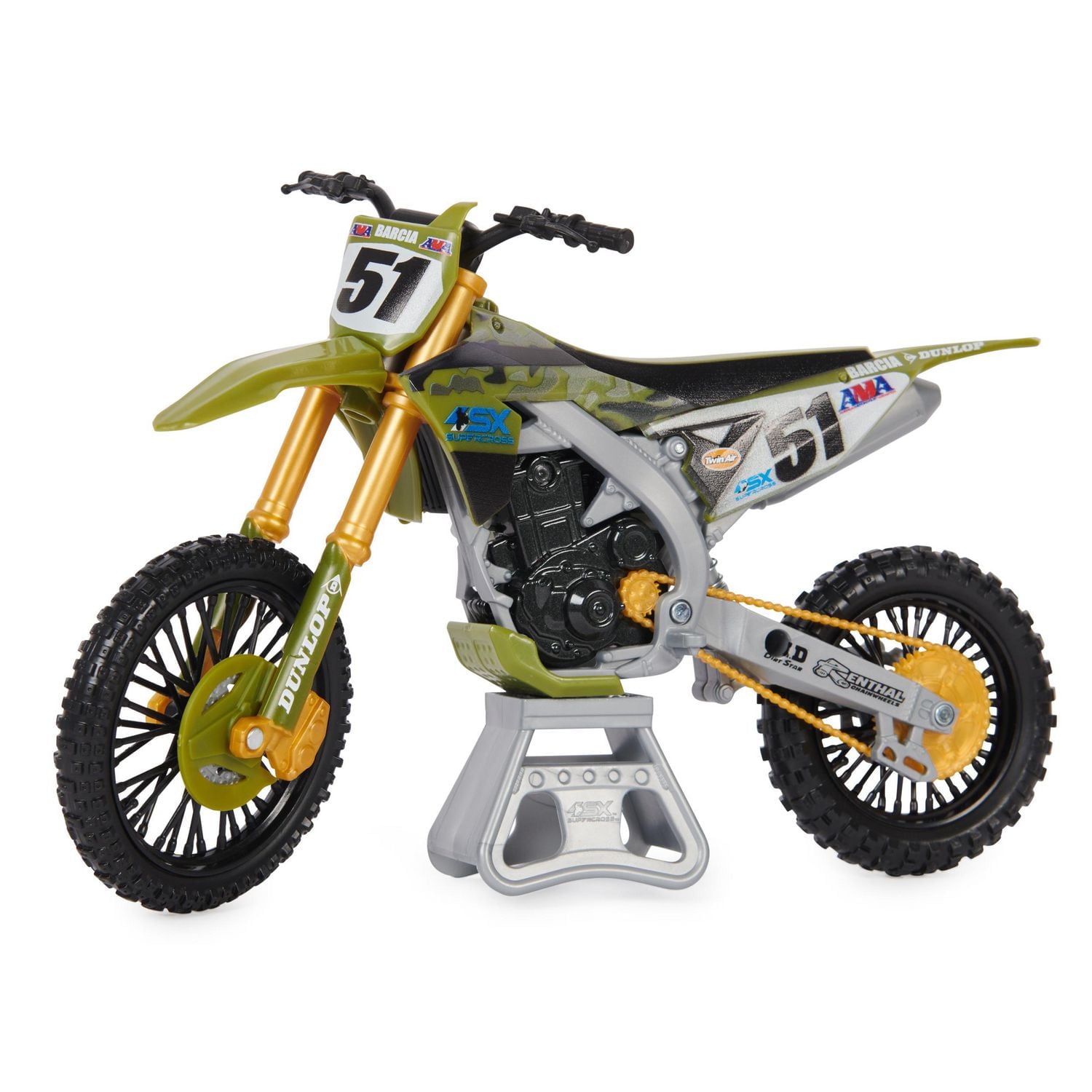 Supercross, Authentic Justin Barcia 1:10 Scale Collector Die-Cast Toy Motorcycle Replica with Race Stand, For Collectors and Kids Age 5 and Up