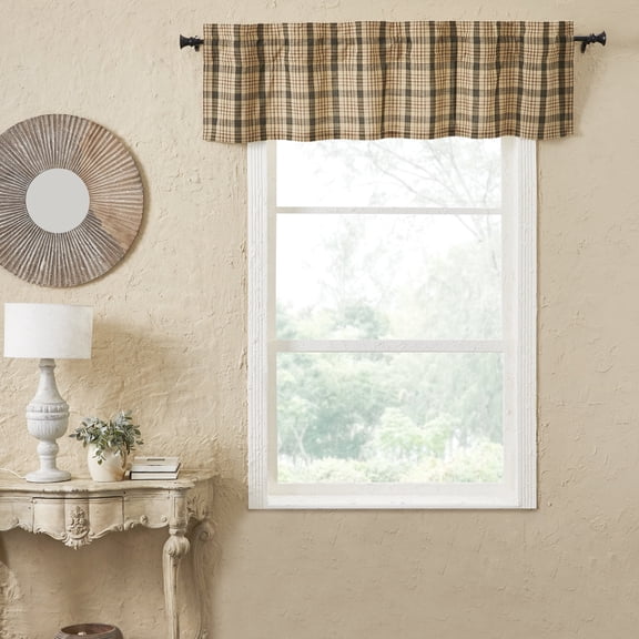 VHC Brands Cider Mill Plaid Valance, Tan & Charcoal, 16x61