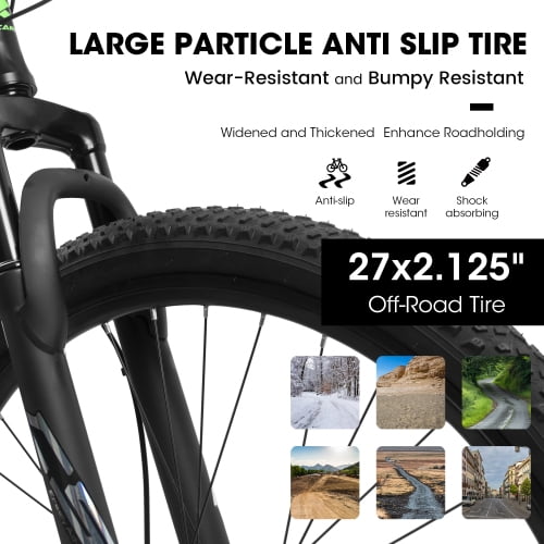 POVANLI  27.5 inch Mountain Bike for Men and Women, 21 Speed Road Bicycle with Dual Disc Brakes & Suspension, High Carbon Steel Frame Front Fork Bicycles, Gray(Gift)