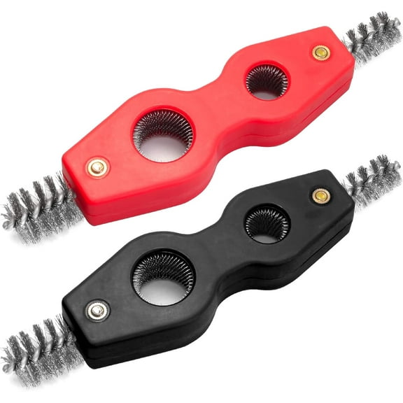 2PCS 4-in-1 Copper Pipe Cleaner, 1/2" & 3/4" Deburring Brush Inner & Outer Thread Cleaner Tool Copper Cleaning Brush for Brazing Plumbing Soldering (Black, Red)