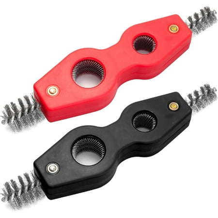 2 Pcs 4-in-1 Copper Pipe Cleaner 1/2 & 3/4 Deburring Brush Inner Outer Thread Cleaning Tool for Soldering Brazing Black Red