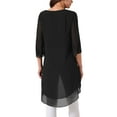 thumbnail image 3 of INSPIRAR CHIC Blusa de Chifón Asimétrica de Cuello Redondo para Mujeres con Mangas de 3/4 y Volantes, Alta y Baja, Color Negro, Talla 3XL, 3 of 5
