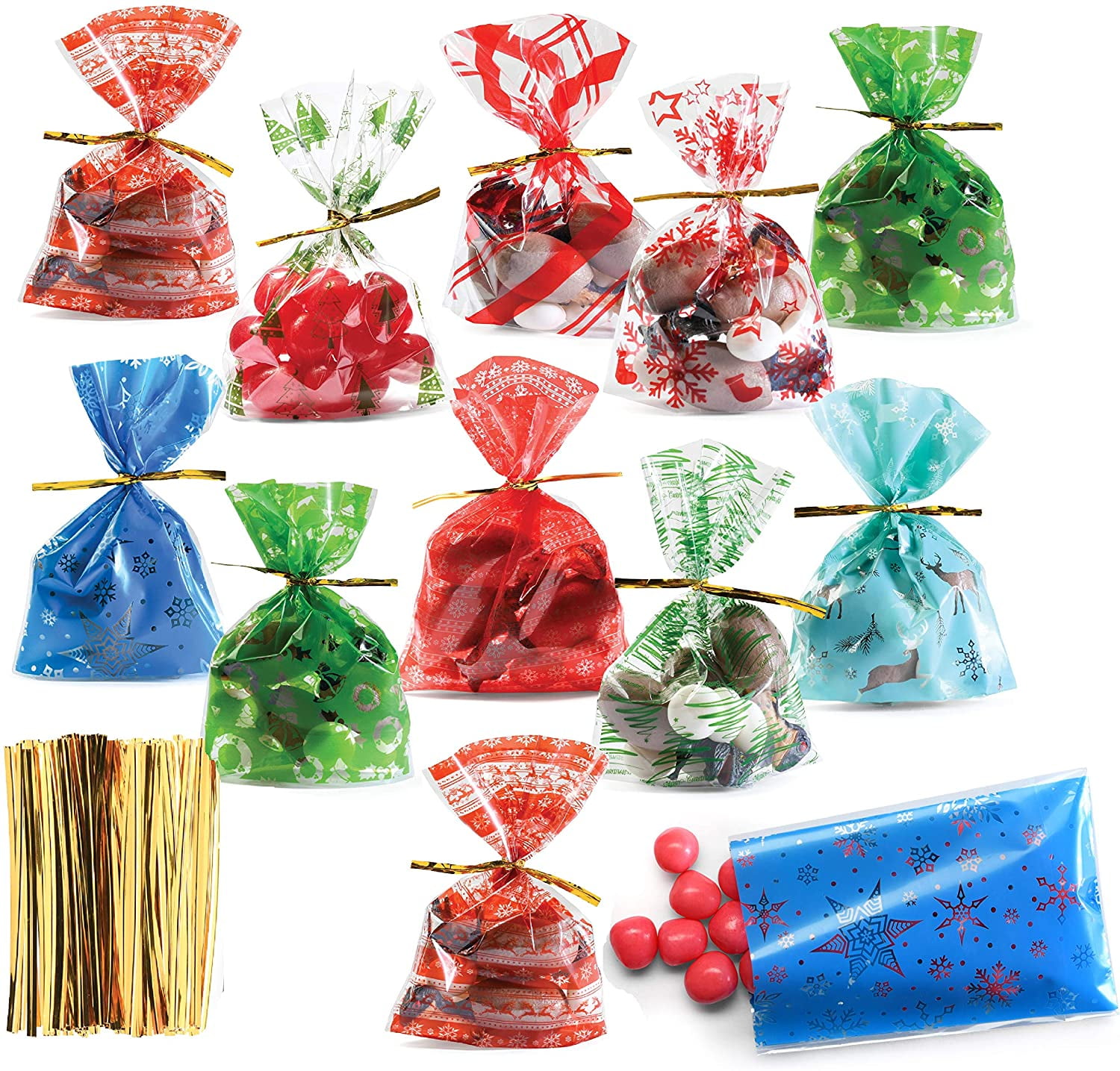 Christmas Cello Bags cellophane Favour Treat Xmas Stocking Sweet Gift Bags 